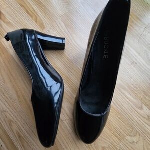 Buckle Glossy Black Heels